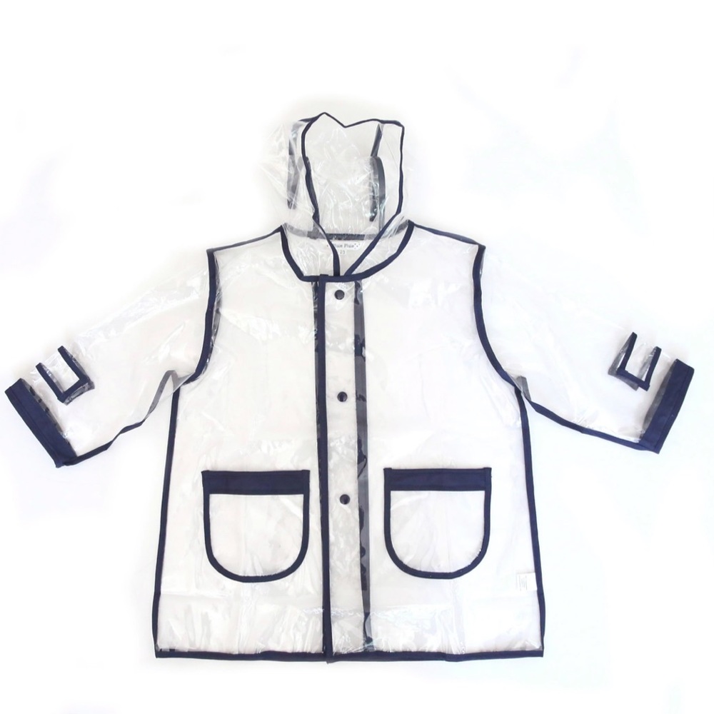 Pluie Pluie Navy Trim Transparent Raincoat. 6X.